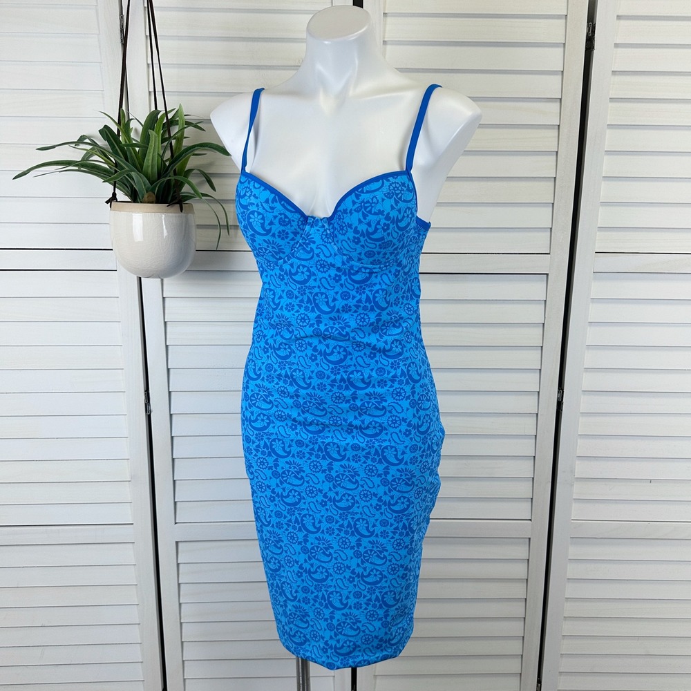 93‎ Play Street Blue Paisley Sadie Swim Dress Lined Bodycon Underwire Bra Size L